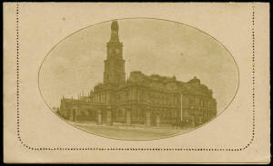 1917 Divided Reply Card - Outward Half 1d Full-Face KGV (BW:LC31): "TOWN HALL, SYDNEY" (Scene 133) in myrtle-green Unused.