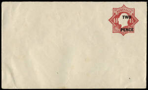 1930 "TWO/PENCE" on 1&frac12;d KGV EMBOSSED STAR: (BW:EP34) on white surfaced stock with blue security lining. Unused, neatly opened at top. Cat.$750.