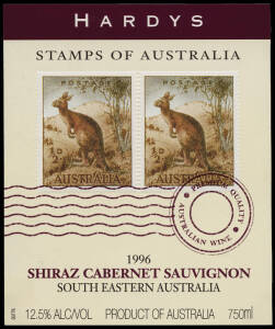 1990-1999 HARDYS WINE LABELS; Annotated collection on 60 display pages. Since the 1980's Thomas Hardy & Sons P/L have had the permission of Australia Post to use Australian stamps as part of their wine labels, particularly in their overseas market. This d