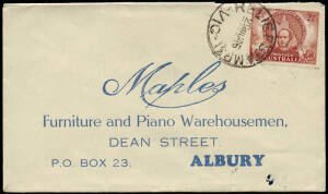 Mid 1940's to 1970, approx 3 shoeboxes of covers addressed to Maples, Albury NSW, majority single frankings with cds or slogan machine cancels. Incl. advertising covers, some postal stationery and a few extras. Mixed condition.