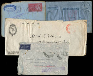 1937-69 group of crash covers (AAMC.782a,843,1337 & 1622a) 4 Dec.1937 Melb. - England 'Cygnus' cover with violet cachet, 18 Jan.1939 Darwin - Adelaide, 'Koranga' stampless cover addressed to Melb. with PMG delivery envelope, 13 Mar.1934 'Belfast' Singapor