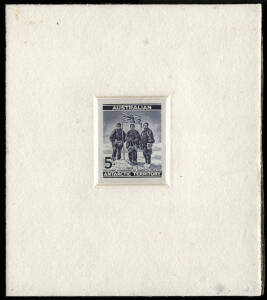 1961 (SG.6) 5d deep blue DIE PROOF on white wove paper; imperforate and mounted in sunken card, with CBA handstamp on reverse. One of only ten produced, this example from the Estate of W.L. Russell (Stamp Advisory Committee) numbered "16". Superb. BW:AAT3