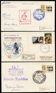 Good range of FDC and commemorative covers starting with 1967 Eugene Stanley registered covers and incl. Aust. Post, other manufacturers and plain covers. Noted covers from various Expeditions, ship & aircraft visits plus autographed covers. Various degre