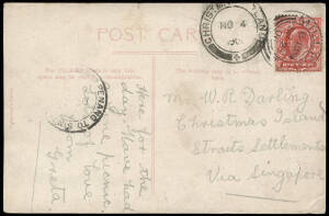 1906 (Sept.23) RP postcard from MILLPORT, SCOTLAND (on the island of Great Cumbrae) bearing 1d Edward; addressed to "Mr.W.R. Darling, Christmas Island, Straits Settlements via Singapore" with double circle "PENANG TO SINGAPORE OC 23 1906" transit cds and 