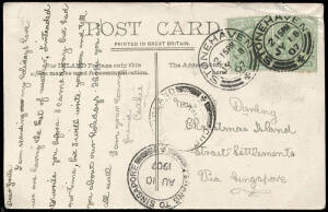 1907 (July 18) RP postcard from STONEHAVEN, SCOTLAND bearing &frac12;d Edwards; addressed to "Miss G. Darling, Christmas Island, Straits Settlements via Singapore" with double circle "PENANG TO SINGAPORE AU 10 1907" transit cds and "CHRISTMAS ISLAND AU 1907" [Pr