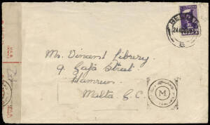 1939-59 group of covers all with various censors markings re WWI and the Suez Crisis with local covers (2), Egypt -GB (34 incl. 2 reg.), other destinations (17) & inwards (8 incl. 1943 Sth Africa - Malta routed thro' Egypt). Good assortment, mixed conditi