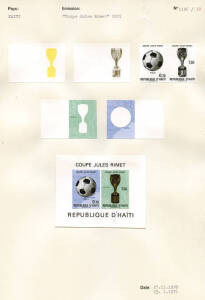 PROOFS: The 1971 9th World Soccer Championships in Mexico City: The Courvoiser Printers' original colour separations and completed proofs of the 6 issued stamps, together with colour separations & a pasted mock-up of the imperforate souvenir sheet; all af