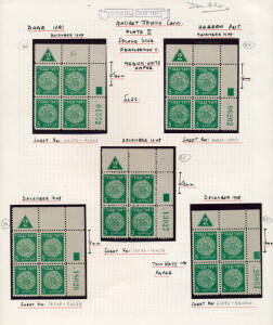 FIRST COINS: Plate block collection on annotated pages, mainly fine (some mounted in margins & one toned - not counted!): Groups 3, 6, 15, 29, 30, 32, 35, 36, 38, 51, 55 (2), 58, 59, 60, 79, 81, 82, 89, 91, 93, 100, 102, 103 (2), 106.2, 114, 117, 120, 125