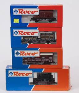 MODEL RAILWAYS: ROCO: DB Tender Steam Locomotive BR 98 307 (43255), with Rolling Stock Comprising of K.Sachs.ST.E.B (46486), K.Bay.St.B. Freight Car (46293), DB Crane Protector (4317A). All mint in original cardboard packaging. (4 items)