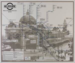 RAILWAYS: A group of POSTERS, REPRINT POSTERS, TRACK DIAGRAMS, etc. Noted: "STEAM LOCOMOTIVES", illustrating a total of 57 locos, 96x67.5cm; "MELBOURNE'S METROPOLITAN RAILWAY SYSTEM 1854-1994", Stephen Watson, 64x83cm, laminated; NSW: "TRAVELPASS WEEKLY T