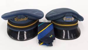 RAILWAY: NSW RAILWAY HATS, two charcoal grey: one large with "Conductor: badge; the other Size 7 with "N.S.W.G.R. GUARD 8435" badge. Also: 9 x ties from various Australian systems. Hats: good condition; ties: generally excellent condition