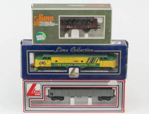 MODEL RAILWAYS: LIMA: VLine A Class Bicentenary Diesel Locomotive, with Rolling Stock Comprising of a FS Open Freight Car Loaded with Steel Coils (2812), Large Open Freight Car (309037). Most mint in original cardboard packaging. (3 items)