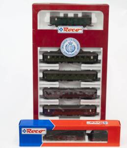 MODEL RAILWAYS: ROCO: Steam Locomotive with Tender BR 44 DR (43351), Plus Rolling Stock. Comprising of 5 piece W&uuml;rttemberger Car Set (44096). All mint in original cardboard packaging. (2 items)&nbsp;