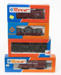 MODEL RAILWAYS: ROCO: Electric Locomotive De 4/4 SBB (43630), with rolling stock, comprising of SNCB Coil Wagon (44081), Self-unloading Car (46244), Telescopic Cargo Wagon (46294). All mint in original cardboard packaging. (4 items)
