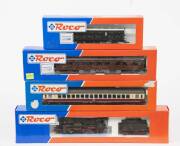 MODEL RAILWAYS: ROCO: Sache Steam Locomotive (43328) Plus Rolling Stock, Comprising of DB High Capacity Passenger Car (46376), SBB Museum Dining Car (44875), P.St.EV 3.Kl. Compartment car. All mint in original cardboard packaging. &nbsp;(4 items)