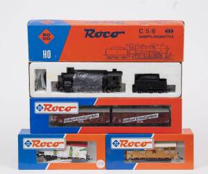 MODEL RAILWAYS: ROCO: SBB C 5/6 Steam Locomotive with Tender (04111A), with Rolling Stock Comprising of DB &lsquo;St&uuml;ckgut-Schnellverkehr&rsquo; Double Box Car (46121), DB Freight Car (46441), SNCF Livestock Transport Car (46441). All mint in original cardboard packa
