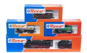 MODEL RAILWAYS: ROCO: DRG BR 17 Steam Locomotive with Tender (43310), with Rolling Stock Comprising of NS Tank Car ‘BON’ (46174), OBB Covered Freight Car (46021), DB ‘BP’ Tank Car (46070). All mint in original cardboard packaging. (4 items)