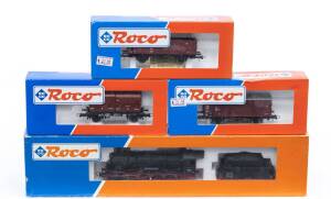 MODEL RAILWAYS: ROCO: DR BR 57 1058 Steam Locomotive (43230), with Rolling Stock Comprising DB Covered Freight Car (46034), DB Truck Car (46116), DB Open Freight Car (44538). All mint in original cardboard packaging. (4 items)