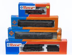 MODEL RAILWAYS: ROCO: KPEV BR 57 G10 5461 Steam Locomotive with Tender (43221), with Rolling Stock Comprising NSB 3rd Class Passenger Car (44240A), DB Post Office Car (4293), CSD Lowbord Rung Car (48038). All mint in original cardboard packaging. (4 items