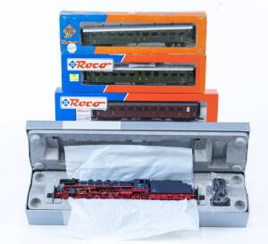 MODEL RAILWAYS: ROCO PLATIN: DB BR 03.1014 Ep3 Blue Mauritius Steam Locomotive (63280) with Rolling Stock Comprising CCU 3rd Class Passenger Car (44545), SBB 3rd Class Passenger Car (44200B), SBB 3rd Class Passenger Car (44298). All mint in original cardb