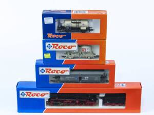 MODEL RAILWAYS: ROCO PLATIN: DB BR 44 1085 Steam Locomotive with Tender (43260) with Rolling Stock Comprising OBB Large Scale Goods Car &lsquo;Adventure Erzberg & Boost&rsquo; (46784), DB Silo Car (46473), CSD Tank Car &lsquo;Mazadla&rsquo; (44298). All mint in original cardboar