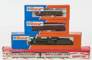 MODEL RAILWAYS: ROCO: K.W.St.E BR C 2025 Steam Locomotive with Tender (43216), with Rolling Stock Comprising of a DB Covered Freight Car in Set (46520), DB 2nd Class Passenger Car (34004), Doublestock Passenger Car Set (54300). All mint in original cardbo