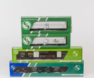 MODEL RAILWAYS: SACHSENMODELLE: Group of Rolling Stock Including of 3 piece Goods Car Set (14112), DR Refrigerated Freight Car (16047), 6 piece Freight Car set (14104). All mint in original cardboard packaging. (22 items)