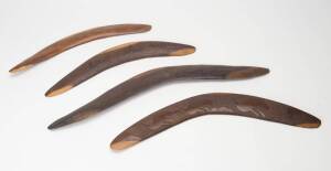 Group of four Mulga wood boomerangs, South Australian origin, 20th century. 40 to 56cm.