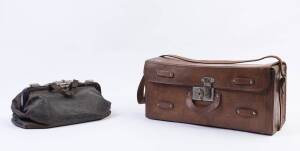 A vintage leather travel case, stamped G.F.C (Gas and Fuel Corporation) 