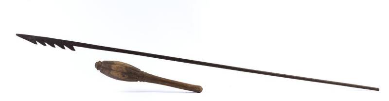 An Aboriginal barbed spear together with a Pacific Islands club, 20th century