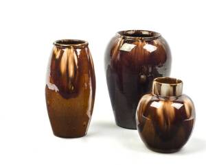BENDIGO POTTERY Three Rockingham glazed vases