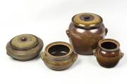 BENDIGO POTTERY Three salt glazed crocks and a covered casserole dish 