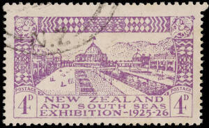 1925 (SG.465a) 4d mauve, Dunedin Exhibition variety "'POSTAGF' at right" as a horizontal pair** and a FU single. Cat. &pound;280.
