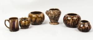 BENDIGO POTTERY Six Rockingham glazed vessels