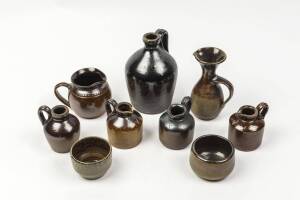 BENDIGO POTTERY A collection of seven salt glazed jugs and two pots