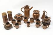 JUNE DYSON (1919-2004) A collection of brown and grey glazed earthenware vessels, jugs and coffee set
