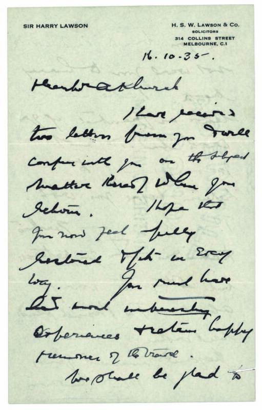 c1935-87 signed documents & letters, noted Victorian Premiers - Sir Harry Lawson, Stanley Argyle & John McDonald; NSW Premier Barrie Unsworth; Justices - Owen Dixon (2) & Thomas Clyne (2).