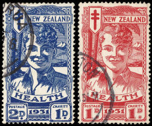 1931 (SG.546-47) 1d + 1d scarlet and 2d + 1d blue 'Smiling Boy' pair. VFU.