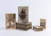 PHOTOGRAPHS COLLECTION, with earlier tin-type; cartes-de-visite (41) & cabinet cards (57). Nearly all Australian photographers, with good range from Victoria, NSW, South Australia, Queensland & NZ. (Total 99)