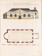 A hand-coloured steel engraved plan and elevation drawing of a church, Parramatta, 1800&nbsp;inscribed "Built at Parramatta New South Wales during the Government of John Hunter Esq, 1800", &nbsp;25 x 19.5 cm.