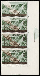 1962 (SG.810) 4d Telegraph Centenary, lower R cnr. vertical strip of 4 with "Sepia partially ommitted" from the top 2 units; CP.S88a(Z).