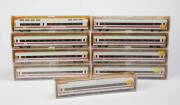 FLEISCHMANN: HO scale passenger coaches #4441K, 4442K, 4443K, 4444K, 4445K, 4446K, 4447K, 4448K & 4449K. All NIB. (9 items)