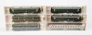 FLEISCHMANN: HO scale carriages and a luggage wagon comprising #5082K, 5083K (2), 5088K, 5090K & 5119K. All NIB. (6 items).