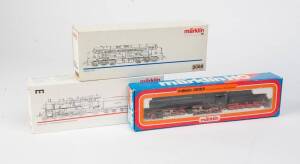 MARKLIN: HO scale Hamo 8302 steam locomotive with tender; also Hamo 38181 and Marklin 3066 diesel-electric (Litra My 1100); all appear NIB. (3 items).