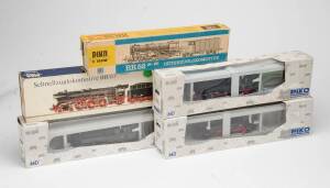 PIKO: A collection of HO scale steam locomotives, all in maker's boxes: BR95 [50034], [50037], BR82 [50040], BR52 & BR03.