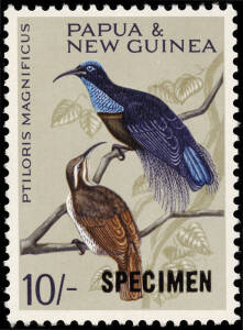 1963 (SG.45s & 71s) &pound;1 QEII x2 and 10/- Riflebird o'pt "SPECIMEN".