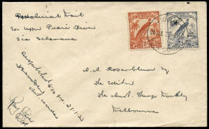 21-25 Jan.1933 (AAMC.P54) Bena Bena (Upper Purari River) - Wau - Lae - Salamaua cover, flown and signed by Ray Parer for Pacific Aerial Transport. The time & date of despatch has also been recorded on the cover by H.E.Woodman, the Assistant District Warde