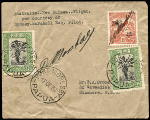 1 Oct.1934 (AAMC.P73) Sydney - Port Moresby cover, flown and signed by the pilot, Sidney Marshall, in his Westland Widgeon III. This was the return leg of the flight to Australia in April. [5 flown].