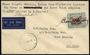 27 Nov. - 1 Dec.1935 (AAMC.P95) Oroville Police Camp - Daru cover, flown & signed by Stuart Campbell in a Short Scion S16 Seaplane; the cover is signed & endorsed on reverse by Cecil Cowley, the Officer in Charge who has also signed the adhesive in the ab