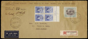 25 Feb.1939 (AAMC.P142) Port Moresby - Thursday Island - Darwin registered cover, flown and signed by Eddy & Kelly in a Grumman Amphibian; with next day DARWIN arrival backstamp. The only registered cover from this flight recorded by us.